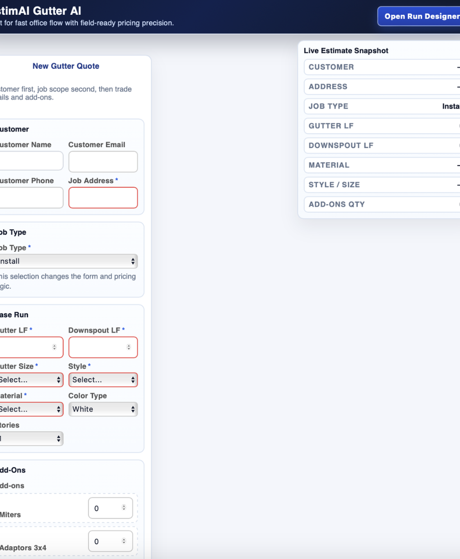 Gutter quote form workflow