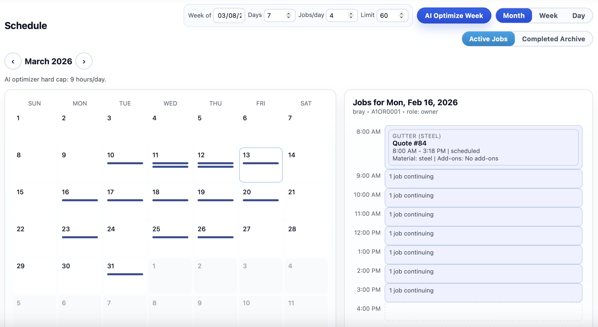 Gutter job scheduling calendar